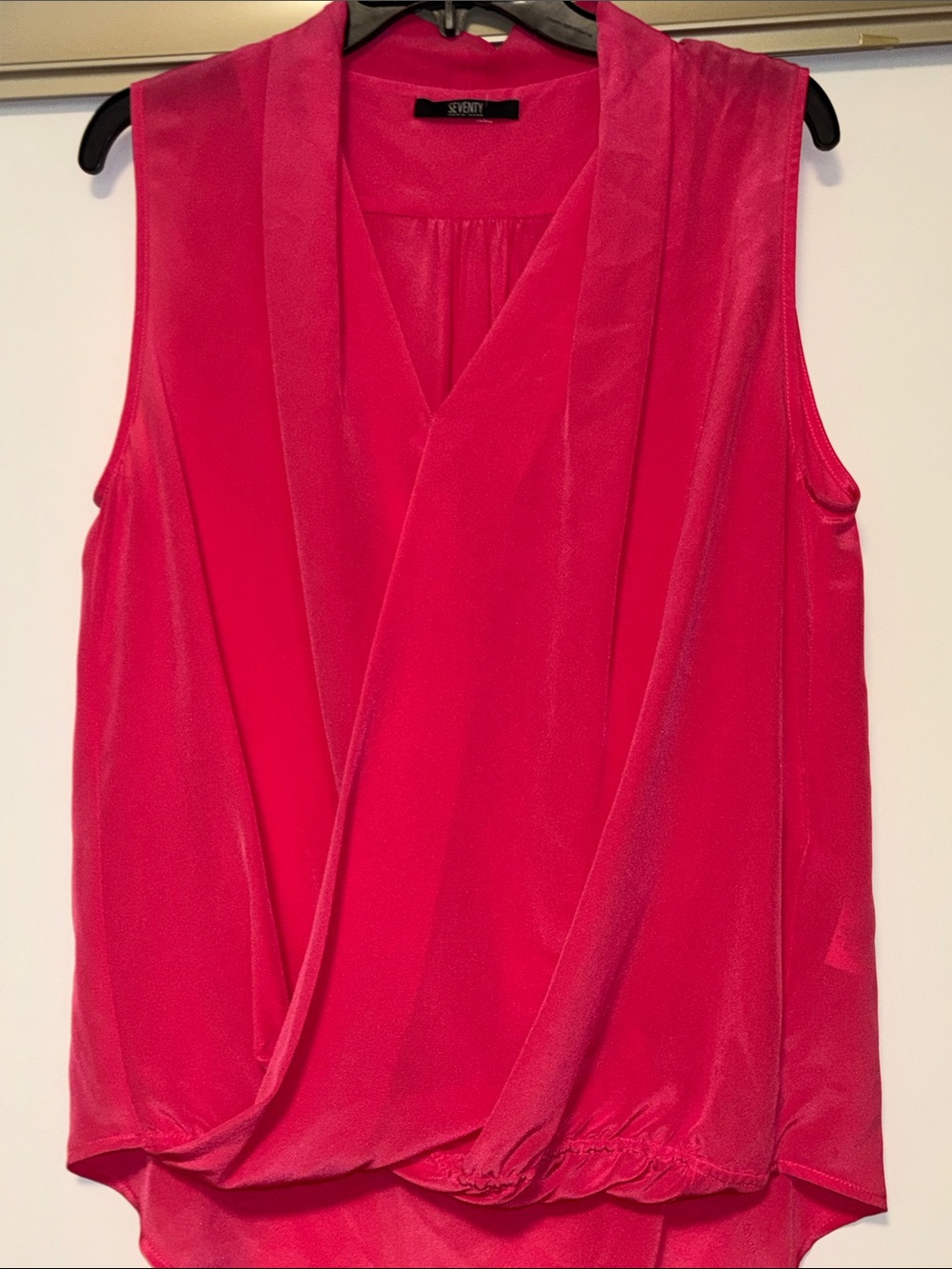 Silk Pink Sleeveless Draped V-Neck Blouse